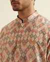 alt message - Manyavar Men Beige Harlequin Print Kurta image number 1