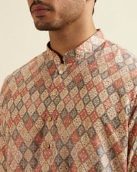 Manyavar Men Beige Harlequin Print Kurta