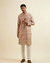 alt message - Manyavar Men Beige Harlequin Print Kurta image number 2