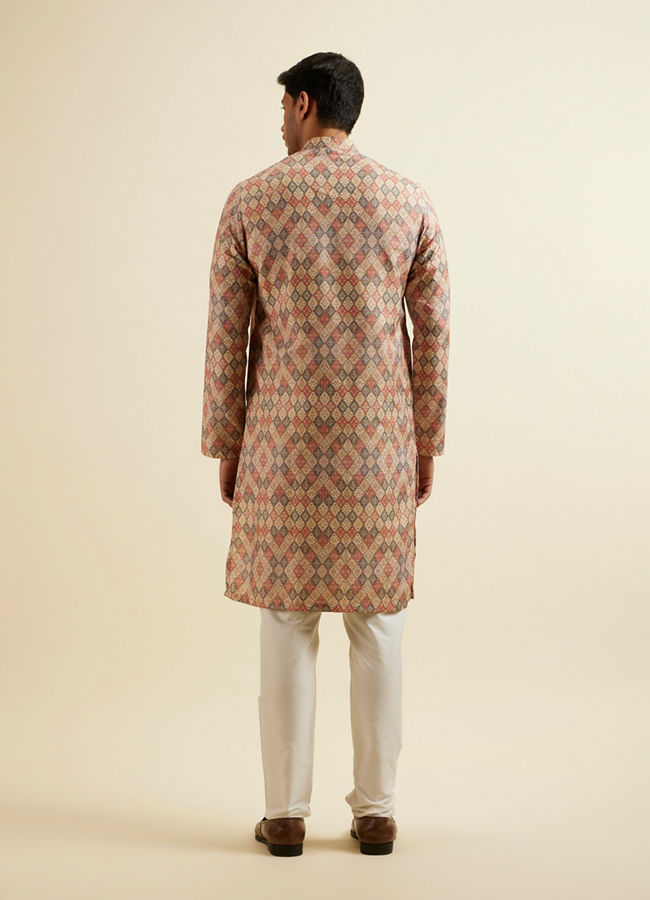 alt message - Manyavar Men Beige Harlequin Print Kurta image number 4