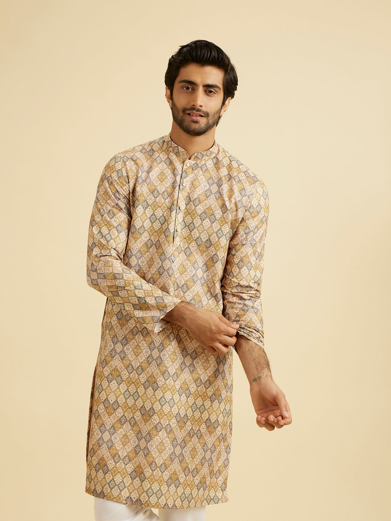 Manyavar Men Fawn Festive Stunning Kurta