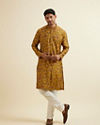 Manyavar Men Mustard Yellow Bel Buti Printed Kurta