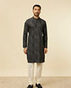 Manyavar Men Dark Grey Aztec Printed Kurta