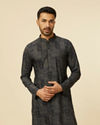 alt message - Manyavar Men Dark Grey Aztec Printed Kurta image number 0