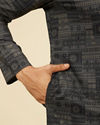 alt message - Manyavar Men Dark Grey Aztec Printed Kurta image number 3