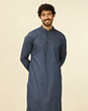 Manyavar Men Dark Blue Harlequin Patterned Kurta