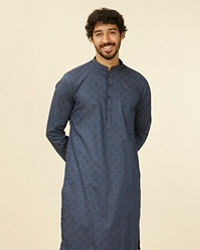 Manyavar Men Dark Blue Harlequin Patterned Kurta