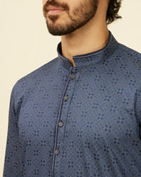 Manyavar Men Dark Blue Harlequin Patterned Kurta