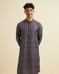 Manyavar Men Dark Blue Jaal and Medallion Patterned Kurta