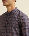 Manyavar Men Dark Blue Jaal and Medallion Patterned Kurta