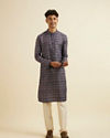 alt message - Manyavar Men Dark Blue Jaal and Medallion Patterned Kurta image number 2