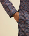 Manyavar Men Dark Blue Jaal and Medallion Patterned Kurta