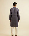 Manyavar Men Dark Blue Jaal and Medallion Patterned Kurta