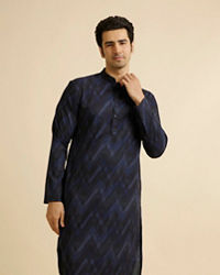 Manyavar Men Dark Blue Chevron Printed Kurta