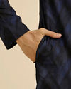 Manyavar Men Dark Blue Chevron Printed Kurta
