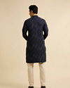 Manyavar Men Dark Blue Chevron Printed Kurta