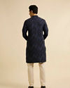 alt message - Manyavar Men Dark Blue Chevron Printed Kurta image number 4