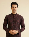 alt message - Manyavar Men Dark Maroon Chevron Patterned Kurta image number 0