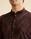 alt message - Manyavar Men Dark Maroon Chevron Patterned Kurta image number 1