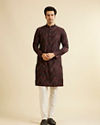 alt message - Manyavar Men Dark Maroon Chevron Patterned Kurta image number 2