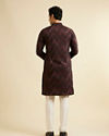 alt message - Manyavar Men Dark Maroon Chevron Patterned Kurta image number 4