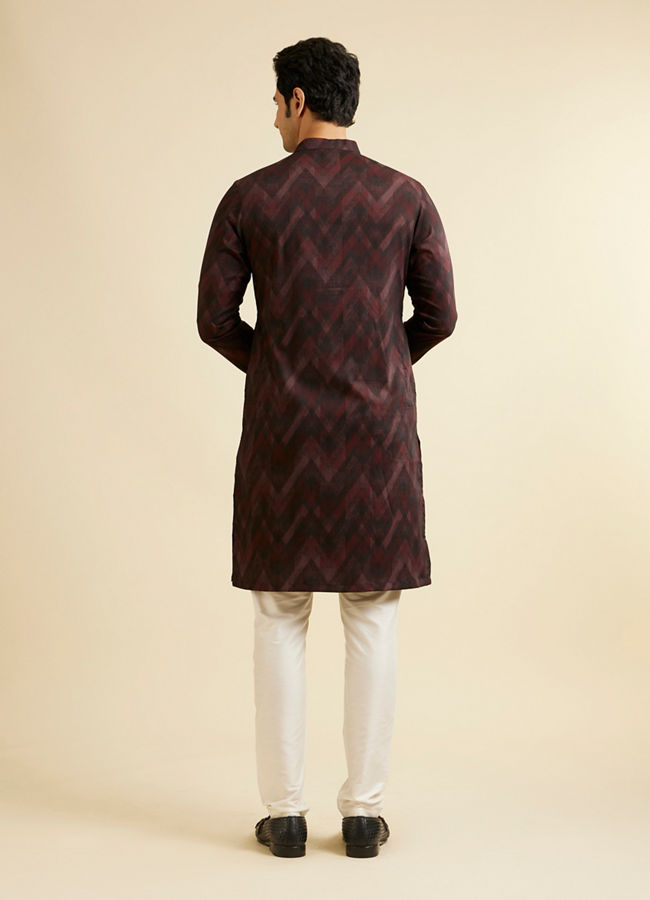 Manyavar Men Dark Maroon Chevron Patterned Kurta