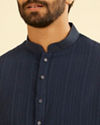 Manyavar Men Dazzling Dark-Blue Spandex Mid-Length Kurta