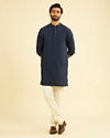 Manyavar Men Dazzling Dark-Blue Spandex Mid-Length Kurta