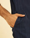 Manyavar Men Dazzling Dark-Blue Spandex Mid-Length Kurta