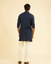 Manyavar Men Dazzling Dark-Blue Spandex Mid-Length Kurta