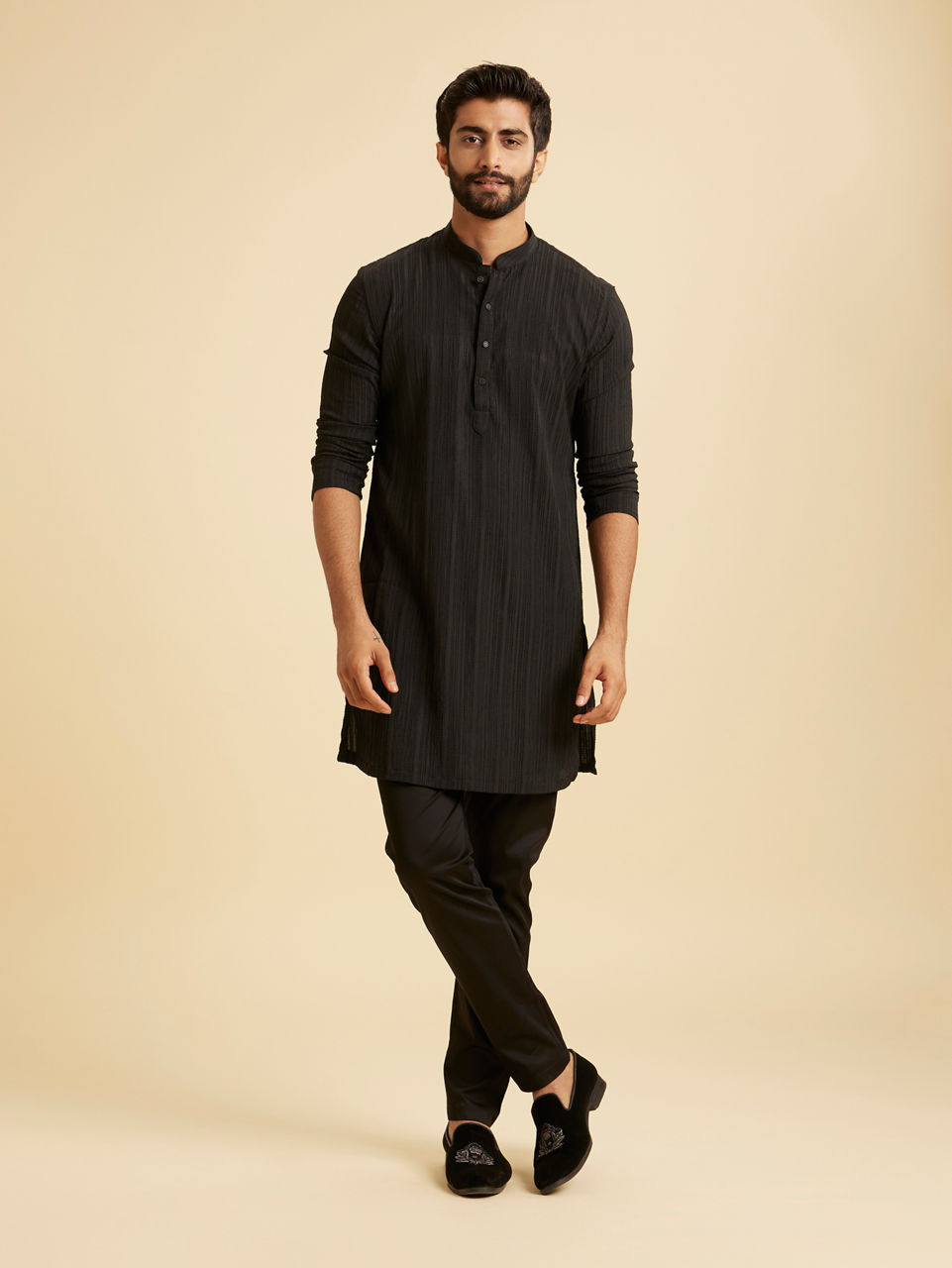 Manyavar Men Black Mid-Length Kurta for Men