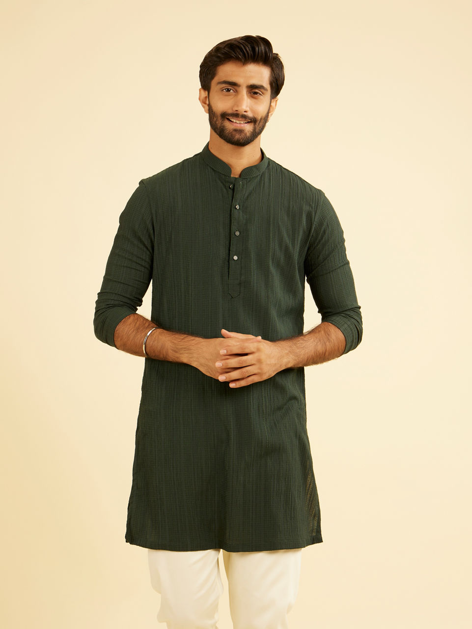 Manyavar Men Verdant Elegance Mid Length Kurta
