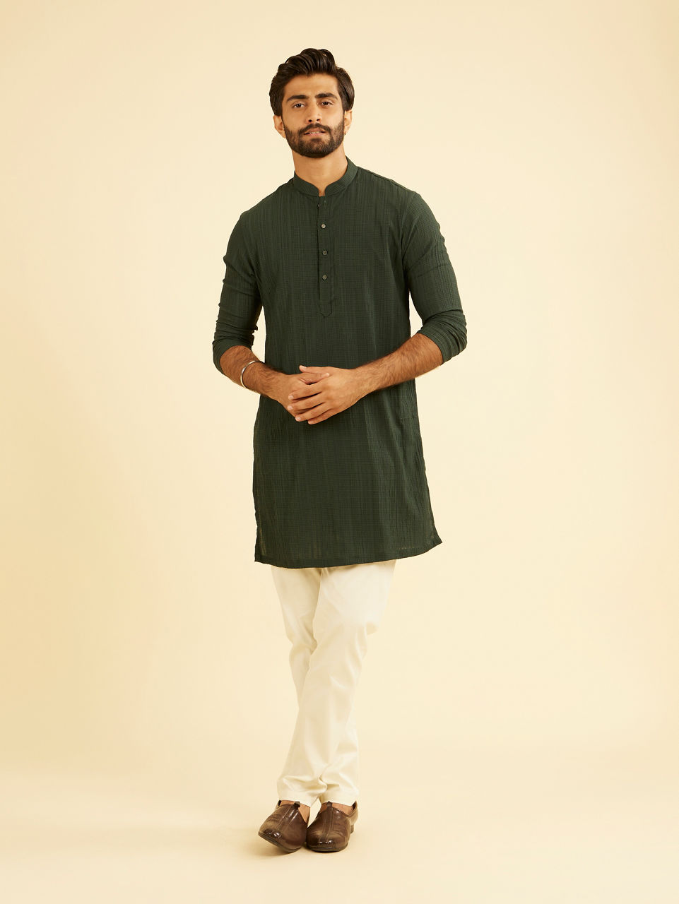 Manyavar Men Verdant Elegance Mid Length Kurta