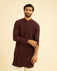 Manyavar Men Wine Mid-Length Spandex Kurta