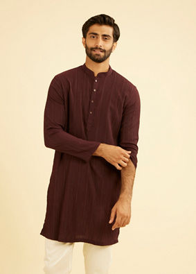 Manyavar Men Wine Mid-Length Spandex Kurta