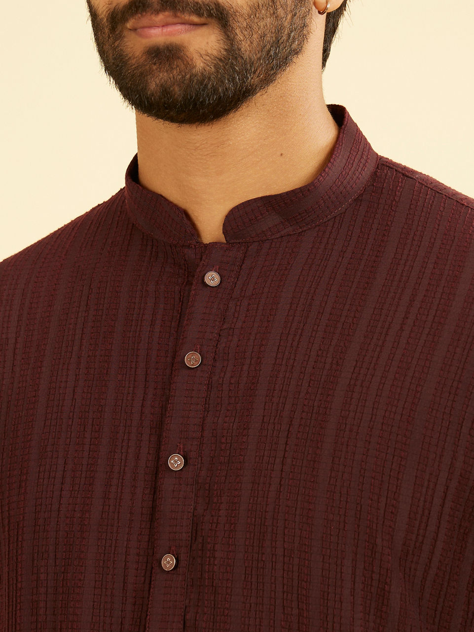 Manyavar Men Wine Mid-Length Spandex Kurta