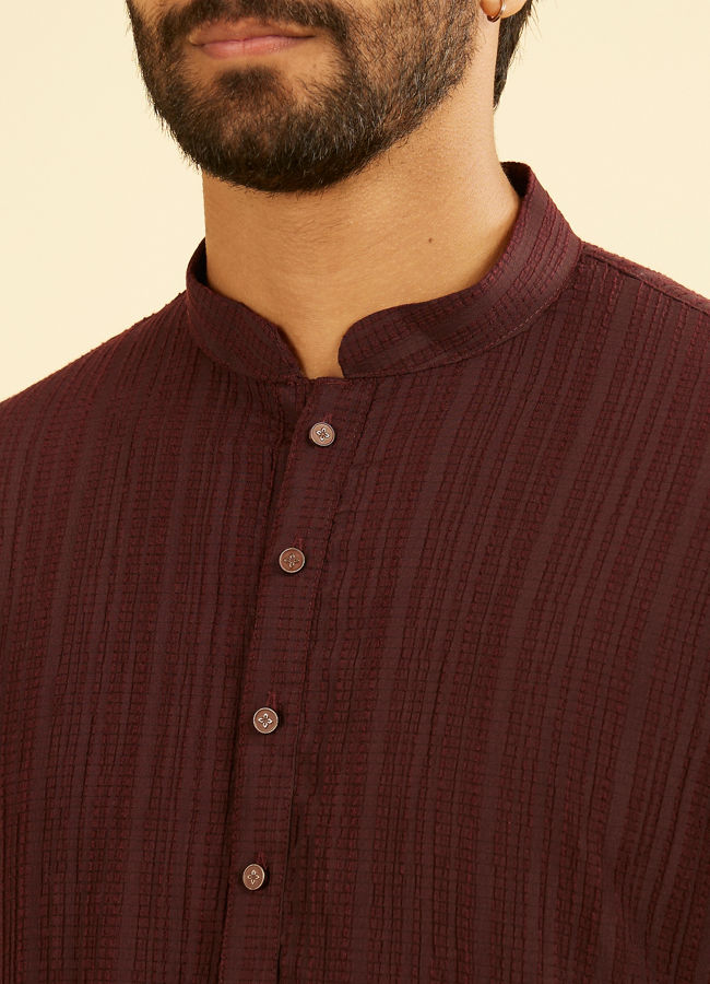 Manyavar Men Wine Mid-Length Spandex Kurta