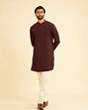 Manyavar Men Wine Mid-Length Spandex Kurta