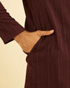 Manyavar Men Wine Mid-Length Spandex Kurta