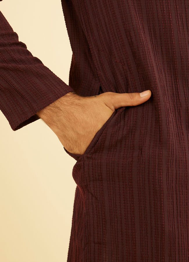 Manyavar Men Wine Mid-Length Spandex Kurta