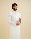 Warm White Self Striped Texture Kurta