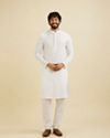 Manyavar Men Warm White Self Striped Texture Kurta