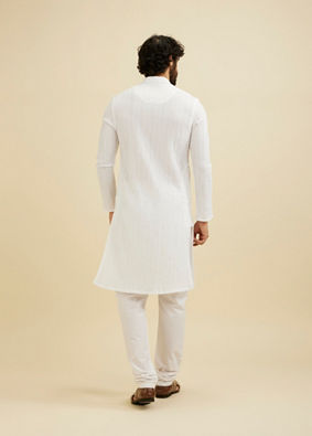 Manyavar Men Warm White Self Striped Texture Kurta image number 4