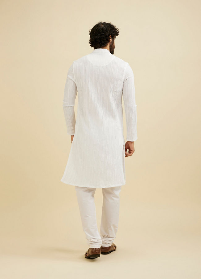 Manyavar Men Warm White Self Striped Texture Kurta