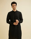 Midnight Black Self Striped Texture Kurta