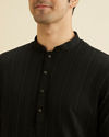 Manyavar Men Midnight Black Self Striped Texture Kurta