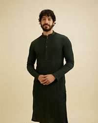 Manyavar Men Bottle Green Self Striped Texture Kurta