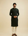 Manyavar Men Bottle Green Self Striped Texture Kurta image number 2