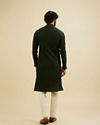 Manyavar Men Bottle Green Self Striped Texture Kurta image number 4