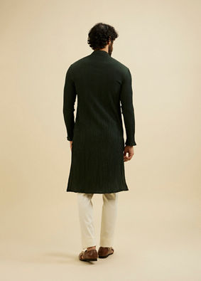 Manyavar Men Bottle Green Self Striped Texture Kurta image number 4